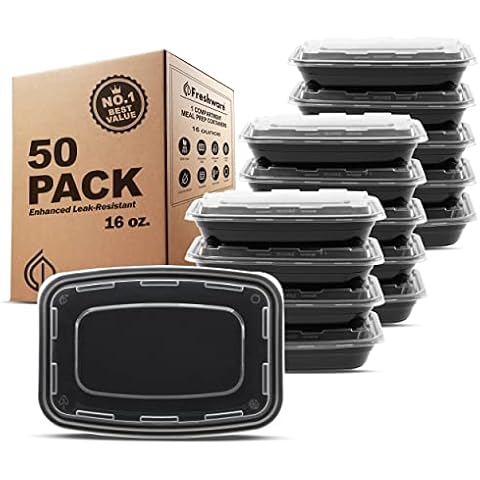 Freshware Meal Prep Containers [50 Pack] 1 Compartment Food Storage Containers with Lids, Bento Box, BPA Free, Stackable, Microwave/Dishwasher/Freezer Safe (16 oz) Cover