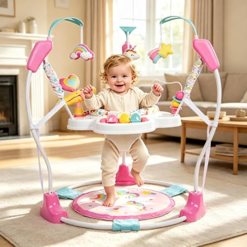 3 in 1 Baby Activity Center，Infant Jumpers and Bouncers for 6+ Months（Red）