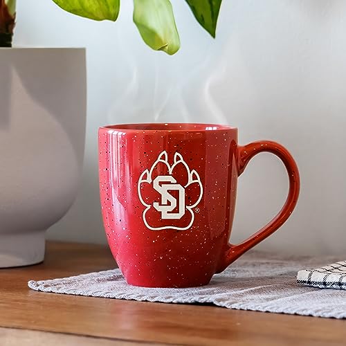 Image of Rico Industries NCAA South Dakota Coyotes Red Personalized 16 oz Team Color Laser Engraved Speckled Ceramic Coffee Mug