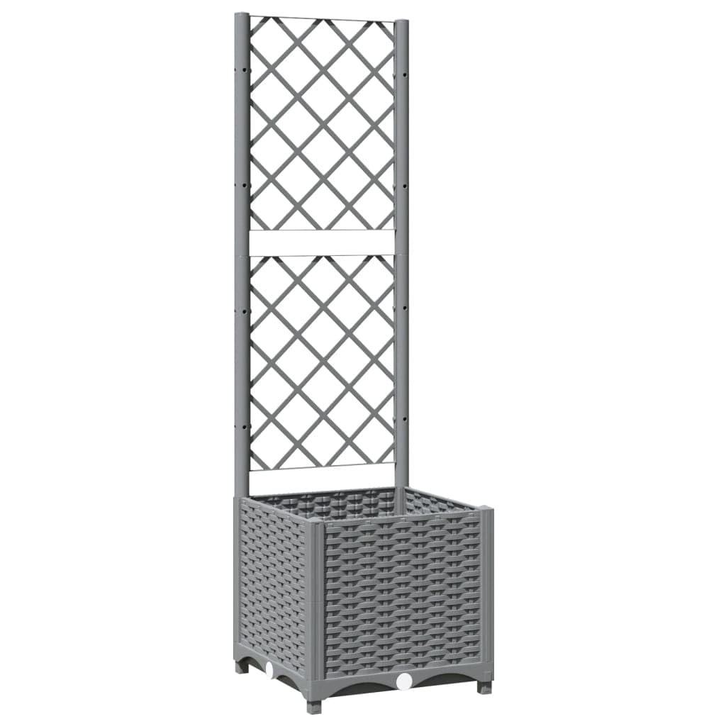 vidaXL Garden Planter, Plant Pot Outdoor Planter, Patio Terrace Yard Trellis Planter Raised Bed Flower Box with Trellis, Light Grey PP