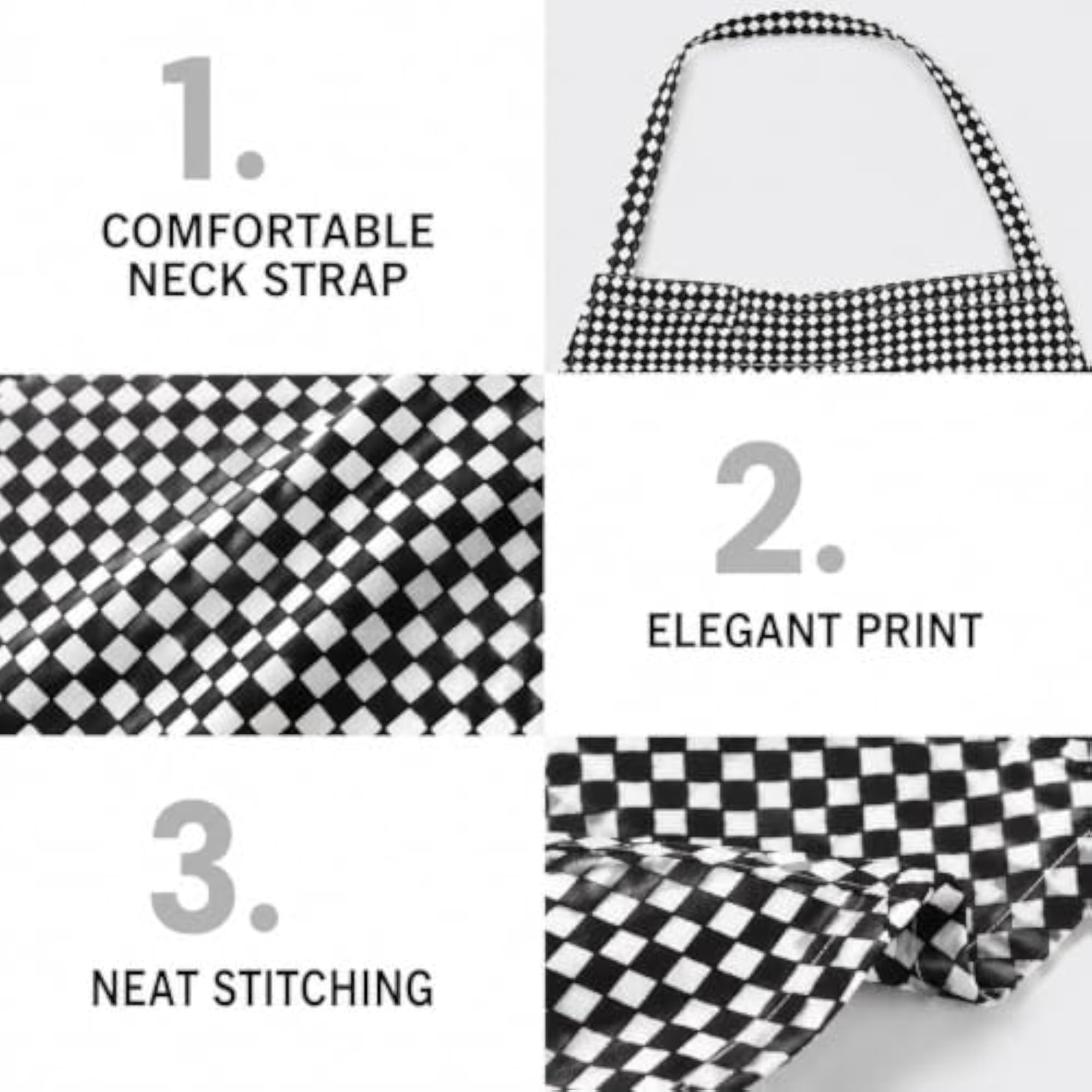 Black & White Checkered Kitchen Apron with Adjustable Ties