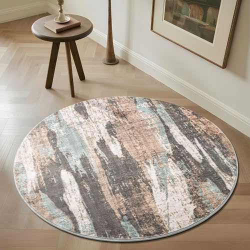 Image of Carvapet Washable 3ft Round Area Rug Dark Brown Circle Carpet