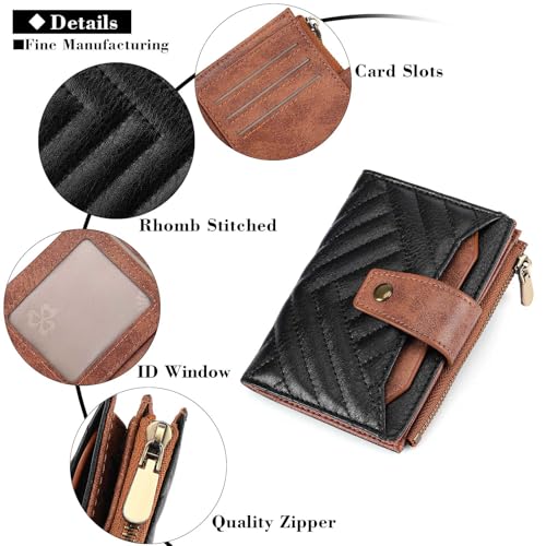 Image of FALAN MULE Small Wallet for Women Leather Bifold Compact RFID Blocking with ID Window