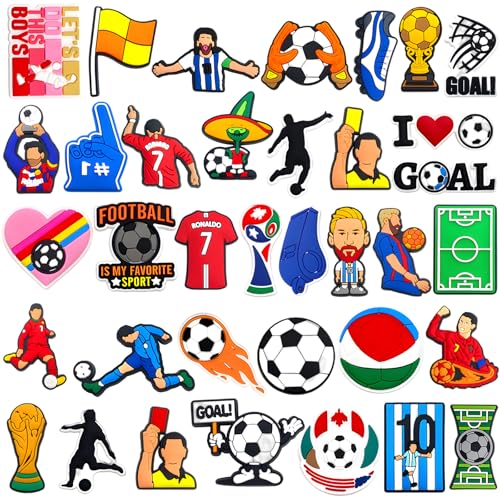 36 piezas de abalorios para zuecos, estrella de fútbol, cierre de zapato, cierre de Crocs desmontable, decoración de zapatos, colgantes de PVC, accesorios decorativos para zapatos de fútbol