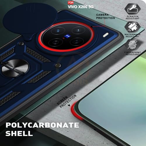 Image of Armor Bumper Back Cover Case for vivo x200 5g Rotating Camera Cover, Ring Holder & Kickstand | Heavy Duty & 360 Degree Protection vivo x200 5g Back Cover (Blue)