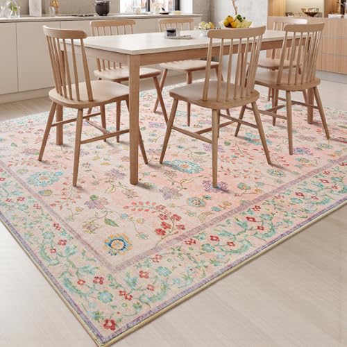 Tapete Floral Boho Lavable 5'x7' Rosa Pálido miniatura 4