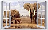 DesFoli Savanne Afrika Elefant 3D Look Wandtattoo 70 x 115 cm Wanddurchbruch Wandbild Sticker Aufkleber F058