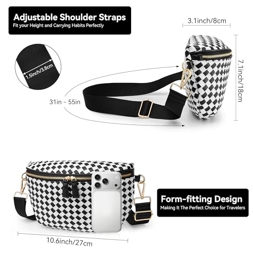 Image of KALIDI Woven Crossbody Bag for Women Travel Vegan Leather Checkered Bum Bag