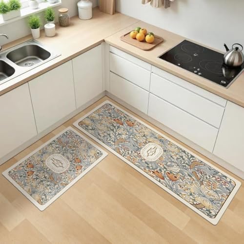 Image of HomeCloud Rubber Kitchen Mats for Floor Set of 2 Pcs|Non-Skid, Soft Absorbent Rugs for Kitchen, Laundry, and Hallway|120x40cm, 40x60cm| 4mm Thickness (Beige Beauty)