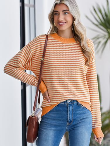 Famulily Womens Striped Color Block Hollow Out Knitted Sweater Long Sleeve Crew Neck Pullover Tops3