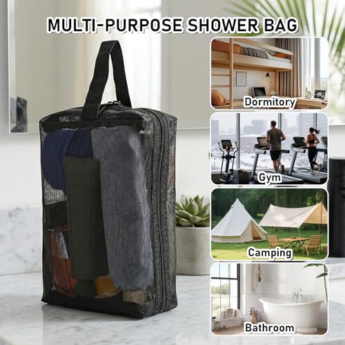 Mesh-Shower-Caddy-Bag-for-Bathroom-Portable-Hanging-Toiletry-and-Bath-Organizer-with-Zipper-Quick-Dry-Toiletry-Tote-Bag-for-Women-Men-Travel-Gym-Camping-College-Dorms-Beach