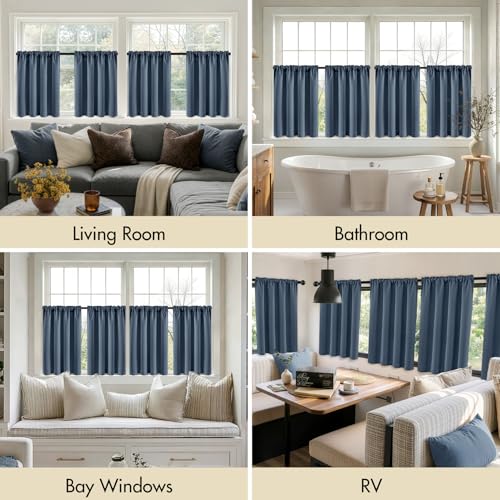 Image of MIULEE 4 Panel Set Short Bedroom Blackout Curtains 54 Inch Long Stone Blue | Thermal Curtains for Summer Heat, Light Blocking Privacy Window Drapes, Top&Bottom Rod Pocket