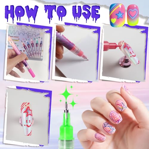 Image of 24 Color Nail Art Pens, Classic & Neon Nail Markers Set 0.5 MM Fine Tip Nail Polish Pens Drawing Painting Point Liner Painted Pen Kit, Waterproof DIY Nails Art Design Manicure Tools