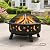 Grovelli 38" Round Wood Burning Fire Pit with Mesh Cover, Fire Poker, Star & Moon Cutouts, Metal Outdoor Firepit for Patio, Backyard, Garden, Bonfire, Camping, Christmas, Thanksgiving, Halloween