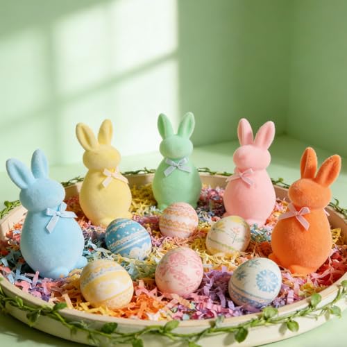 Estatua de conejo flocked para decoración de mesa miniatura 6