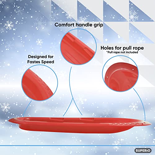 Superio Toboggan Snow Sled For Kids And Adults, 48" Heavy Duty Plastic Slider With Handles And Hole For Pull Ropes- Kid And Adult Winter Fun (Red-48) #TOP2
