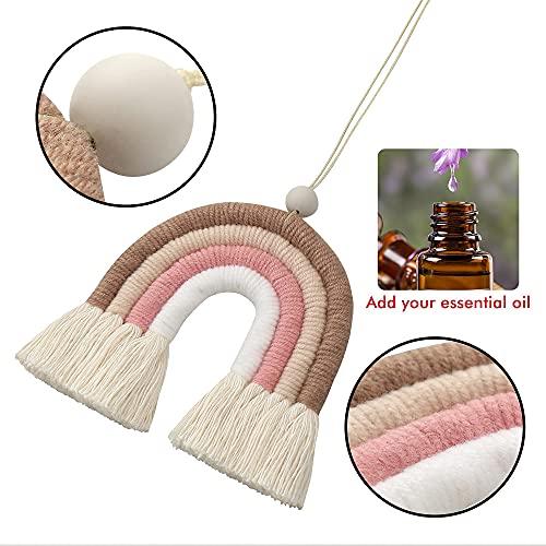 Image of BOHO GARDEN Macrame Bohemian Rainbow Charm - Essential Oil Diffuser for Cars, Baby Nursery, Children's Bedroom & Home Decor - Colorful Decorative Hanging Air Freshener & Accessories - 3.5x4 - Sienna