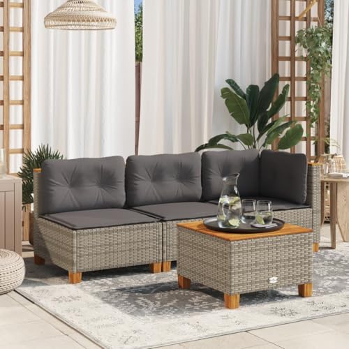 Garden Sofa Corner with Cushions Grey Poly Rattan, Durable PE Wicker Outdoor Lounge Seating, Modular Patio Furniture for Balcony, Weather-Resistant
