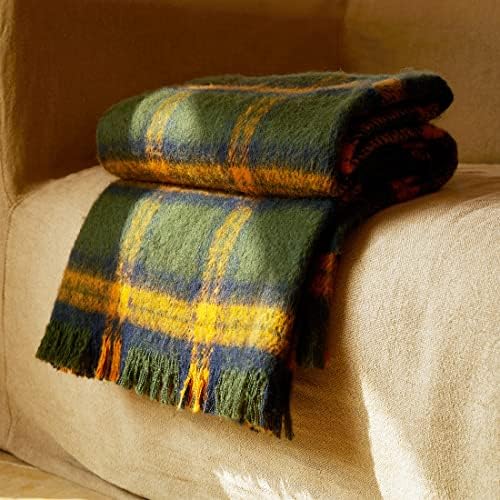 Zonli KS-002 Green Plaid Throw Blanket, 50'' X 60'' Decorative Vintage Blankets With Tassel For Couch, Bed thumb #2