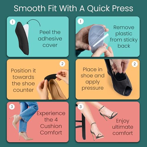 Image of Walkize Metatarsal Pads & Anti Slip Heel Pads for Women & Men | Ball of Foot Cushions & Heel Grips | Shoe Inserts for Pain Relief, Blister Prevention & Comfort (1 Pair Each, Black)