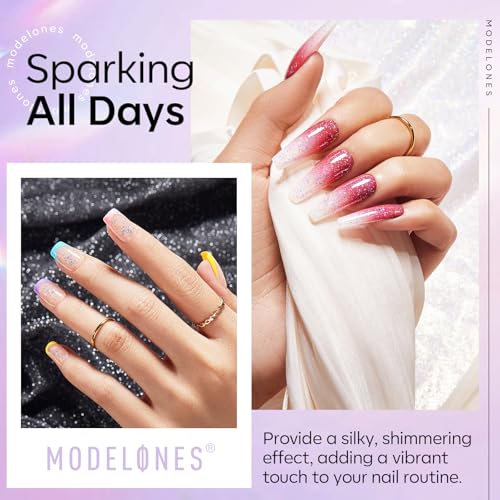 Image of modelones Glitter Gel Nail Polish Top Coat, Rainbow Confetti Gel Top Coat with Scattered Sparkle Shimmer Sequins, Soak Off Long Lasting High Glossy Finish Home Salon DIY Manicure Nail Art