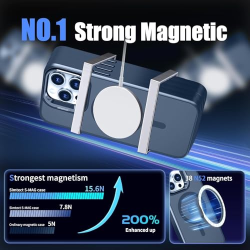 Image of VONZEE Clear Camera Kickstand Case for iPhone 15 Pro, Built-in Adjustable Camera Stand, Clear Magnetic Mag-Safe Shockproof Classic Series Phone Cover (Blue)