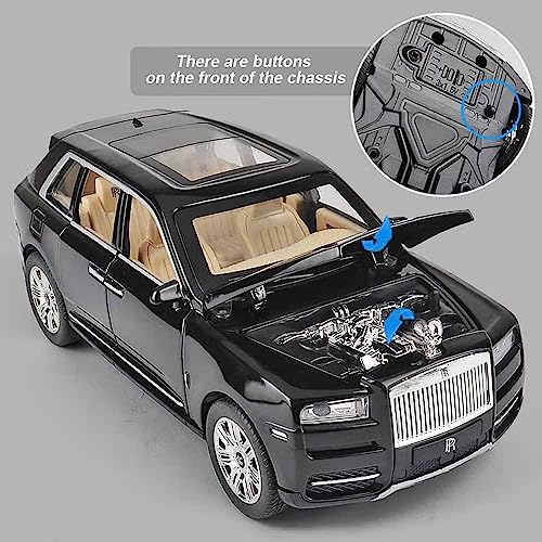 Image of 1:24 Rolls-Royce Cullinan Diecast Model Car Alloy Pull Back Toy Car with Sound & Light, Collectible Vehicle for Kids & Adults, Birthday Gift for Boys & Girls (Black)