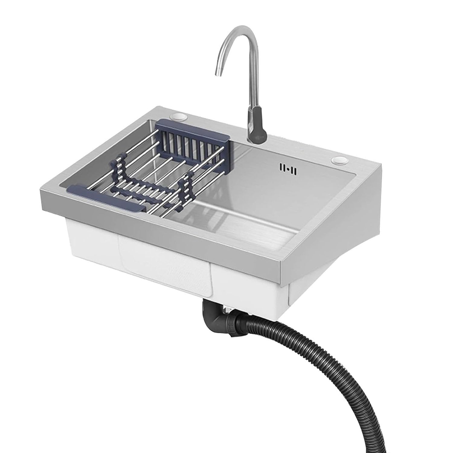 HYSOPSPX Wall-Mounted Stainless Steel Sink with Drain and Downpipe for Space-Saving Installation in Commercial Residential Areas