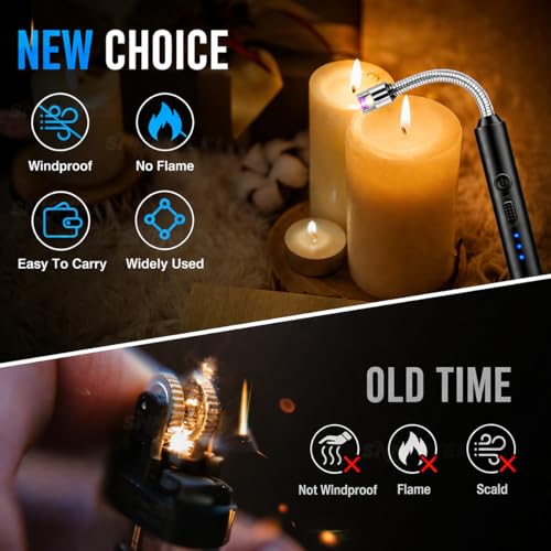 Image of SNMMIFER Electric Lighter, USB C-Type Rechargeable, 360 Flexible Neck, Windproof, for Kitchen Gas Stove, Candles, Pooja, Black