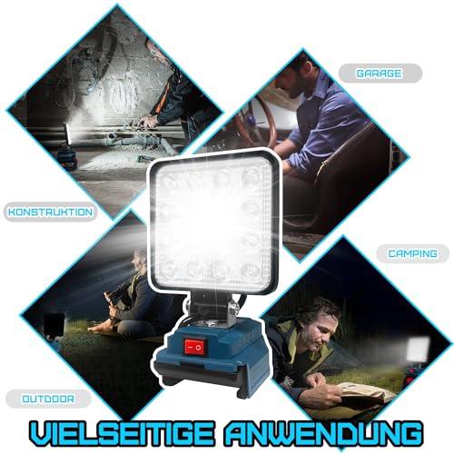 LED-Arbeitsleuchte für BOSCH 18V Akku,18V Arbeitsleuchte mit Unterspannungsschutz, USB-Ladeanschluss, LED-Arbeitsleuchte für Baustelle und Sicherheitsbeleuchtung/Camping(nur Werkzeug)
