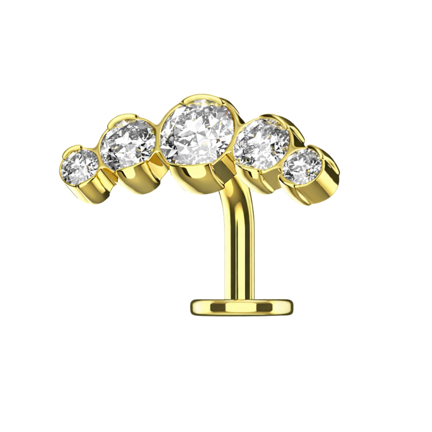 G23 Titanium Five CZ Threadless Floating Belly Button Ring – 14G 8mm | Gold | 8mm Post-image-4