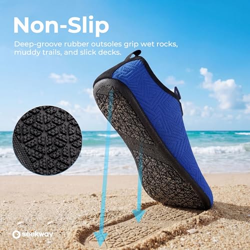 Image of SEEKWAY Water Shoes Quick-Dry Aqua Socks Barefoot Slip-on for Beach Pool Swim River Yoga Lake Surf Women Men Black SK001