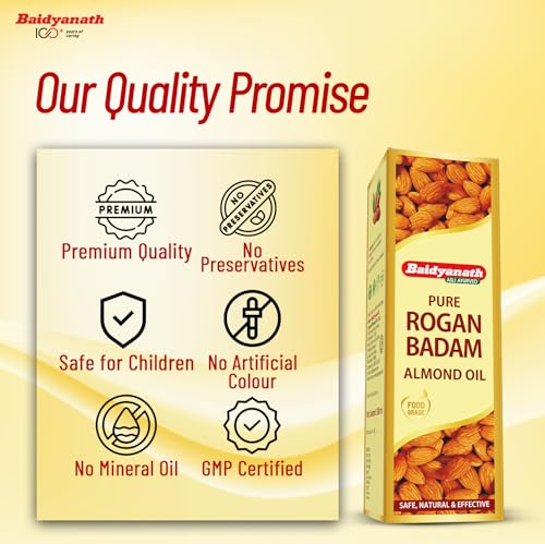Image of Baidyanath Pure Rogan Badam Almond Oil | 100% Pure Sweet Almond Oil for Hair, Skin & Heart Health, Rich in Vitamin E & Antioxidants | 100 ml