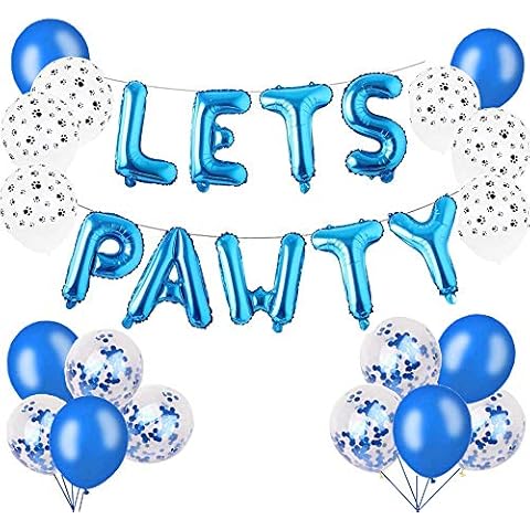 Mannli Lets Pawty Banner, Pet Dog Party Decoration Kit Paw Print Balloons Birthday Banners Party Supplies for Home Dog Cat Cover