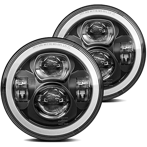 4X4FLSTC 7-Inches LED Headlights Round Halo H6024 Compatible with 2007-2017 Jeep Wrangler JK JKU, H1 H2, Miata DOT Approved High/Low Beam DRL Turn Signal Headlamp Replacement Halo Black Cover