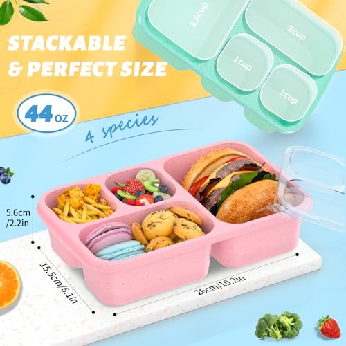 Large Capacity Bento Box for Adults, 4-Piece Set – Stackable Lunch Box with 4 Compartments, Microwave & Dishwasher Safe, Reusable Meal Prep Containers, Snack Containers for Kids & Adults (4 Colors) - Image 4