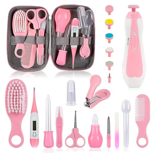 Image of Baby Grooming Kit, Infant Safety Care Set with Hair Brush Comb Nail Clipper Nasal Aspirator,Baby Essentials Kit for Newborn Girls Boys (Pink 20 in 1)