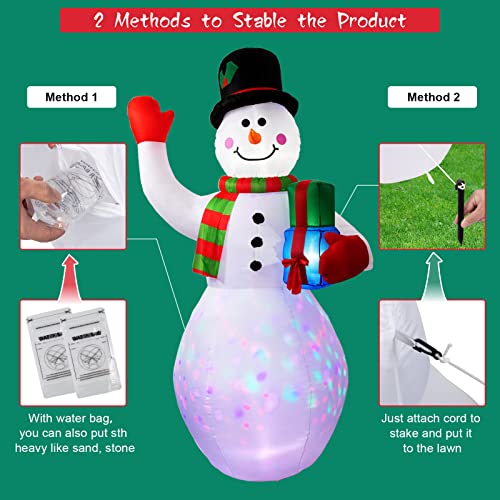 SOLLED 8 FT Christmas Inflatables Giant Snowman Outdoor Decorations, Colorful Rotating Lights & Built-in 2 White LEDs, Xmas Blow up Yard Decorations for Outside Garden Patio Lawn Holiday