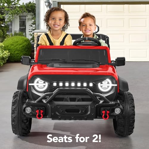 Image of Best Choice Products Kids 24V 2-Seater Electric Ride On Car Truck w / 132lb Weight Capacity, Parent Control, Bluetooth, LED Lights - Red