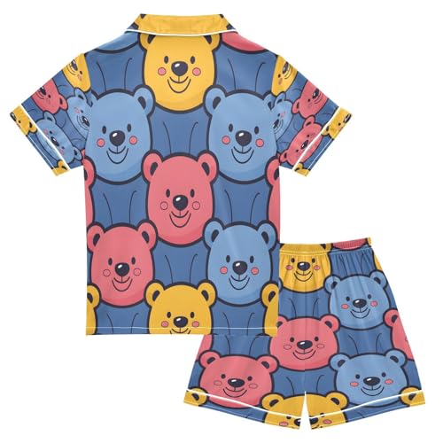 senya Pajama Sets Silky Button Down Nightwear Sleepwear Size 5-14 Years Yellow Blue Bears2