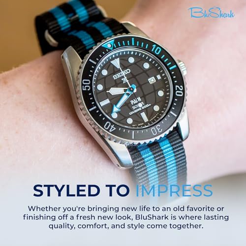 Image of BluShark - Original Collection Military-Style Waterproof Watch Strap, Fits All Timepiece Brands, Durable Nylon Wristwatch Accessories with Stainless Steel Buckle - 18mm, 20mm, 22mm & 24mm Watch Bands