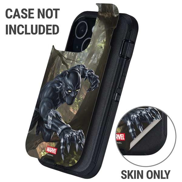 Skinit Decal Phone Skin Compatible with OtterBox Defender iPhone 15 - Officially Licensed Marvel Black Panther in The Jungle Design