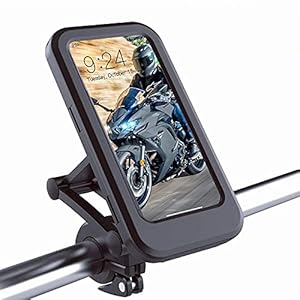 Universal Waterproof Cell Phone Holder For Motorcycle Or Bike – 360 Rotation Bicycle Handlebar Mount Holder, with Touch Screen for Outdoor Riding Under 6.7″ Phone Mount Black