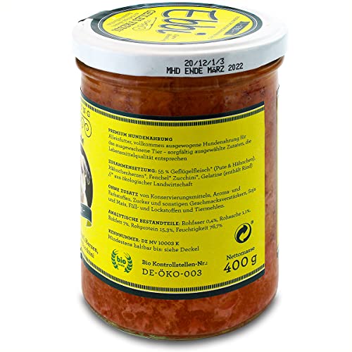 Wuff & Mau Bio Ebbi Geiles Fressi mit Geflügel, Herzen, Fenchel und Zucchini, 400 g