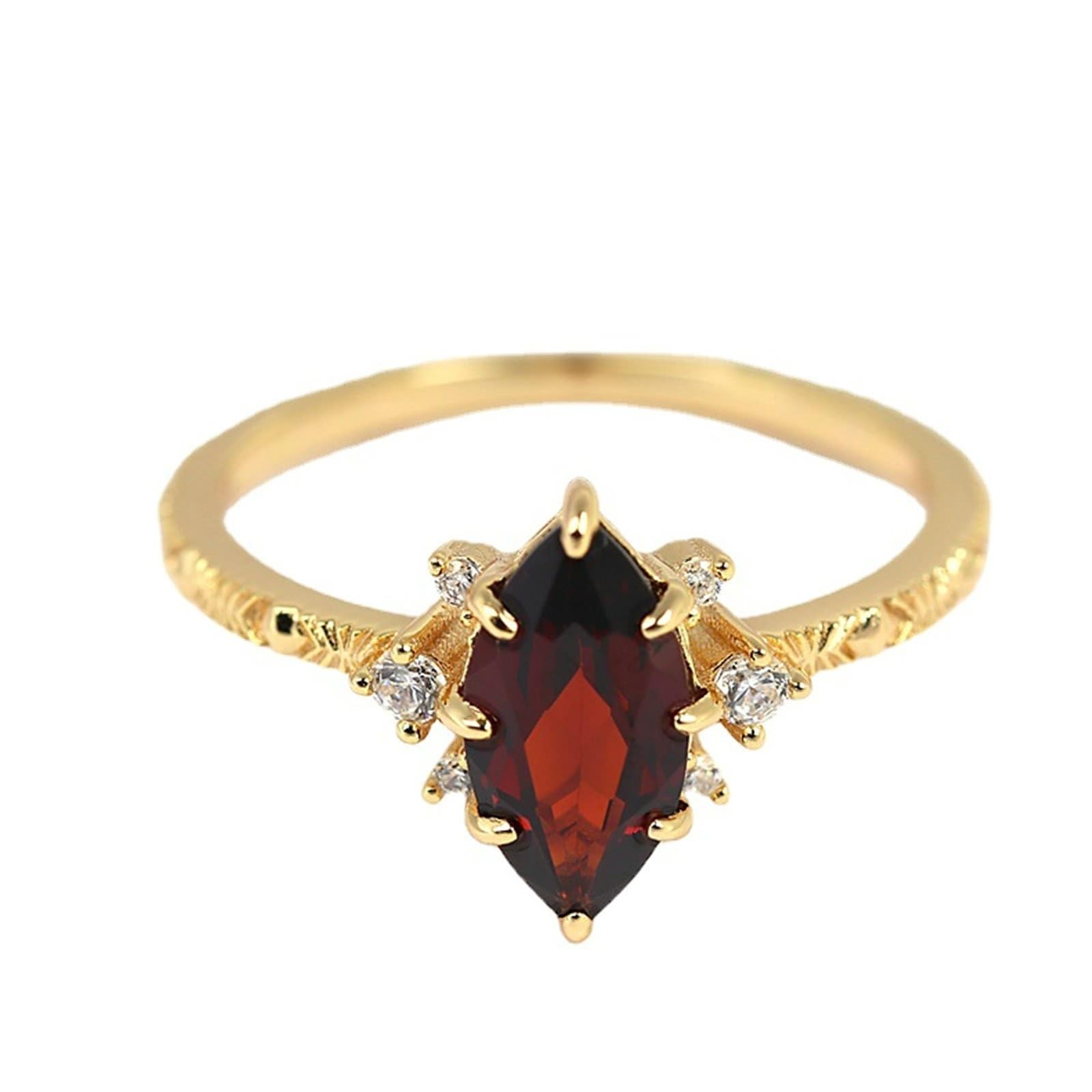 Anillos de la amistad de oro 9 K/14K/18K con marquesa granate, forma clásica