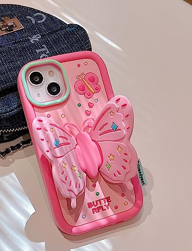 Coque silicone iPhone 15 Pro Max papillon rose support 3D antichoc mignon