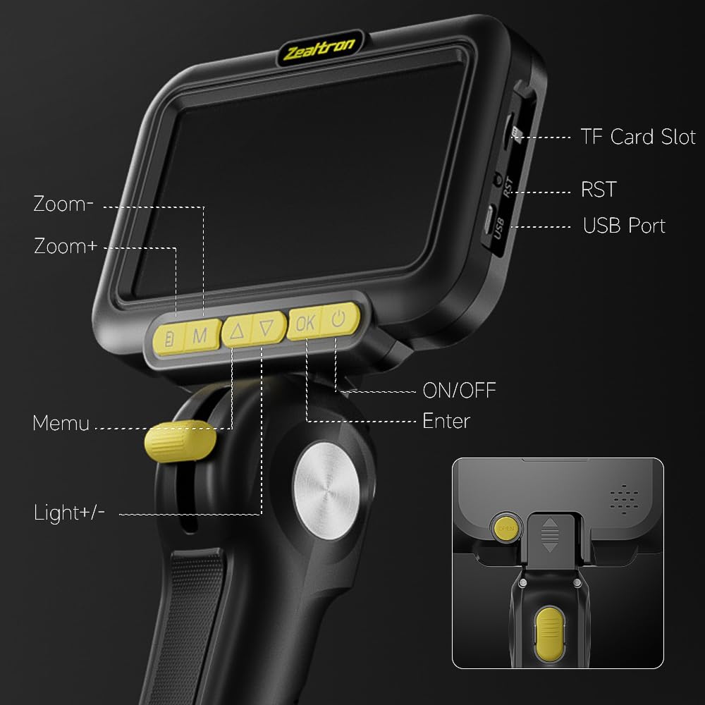 Endoskopkamera beweglicher Kopf mit LED Licht, 5 Zoll IPS Industrielles Endoskop, 6.2mm Rohr Endoskop für Auto/Wand Inspektion.