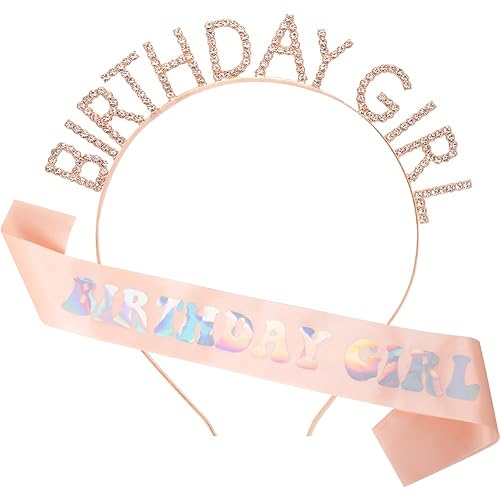 Coronas de cumpleaños para mujeres y niñas, diadema de cumpleaños con diamantes de imitación de oro rosa, banda de cumpleaños para niña, tiara de