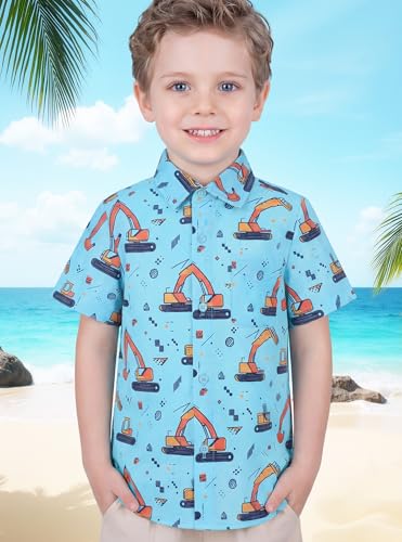 Image of Boys Hawaiian Button Down Shirt, Pure Combed Cotton Short Sleeve Size 3-15Y | Pure Combed Cotton, Smooth 60s yarn, Tagless Label, Pilling-Resistant, Shrink-Resistant, Fade-Resistant, Machine Washable