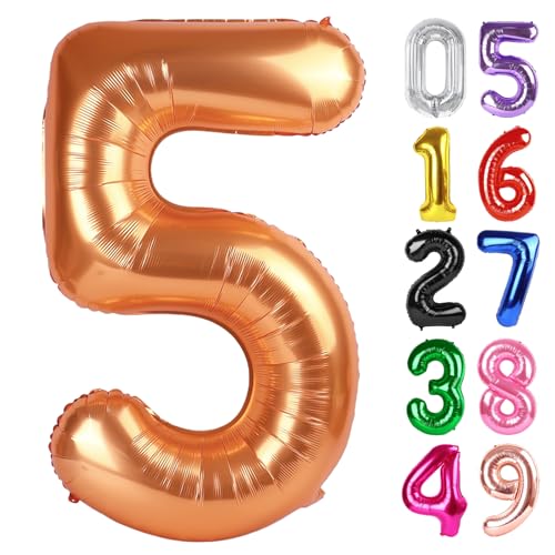 Image of Orange Number 5 Balloon 40 Inch, 5th Birthday Party Decorations, Giant 5 Foil Balloon for Party Supplies